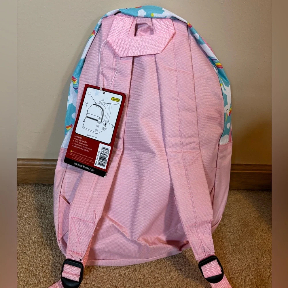 Unicorn Print Kids Backpack - Blue and Pink